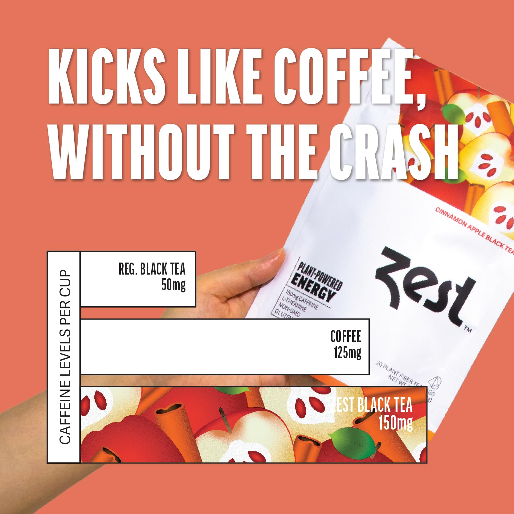 ZEST biodegradable tea bags in a pouch for sustainable mornings.