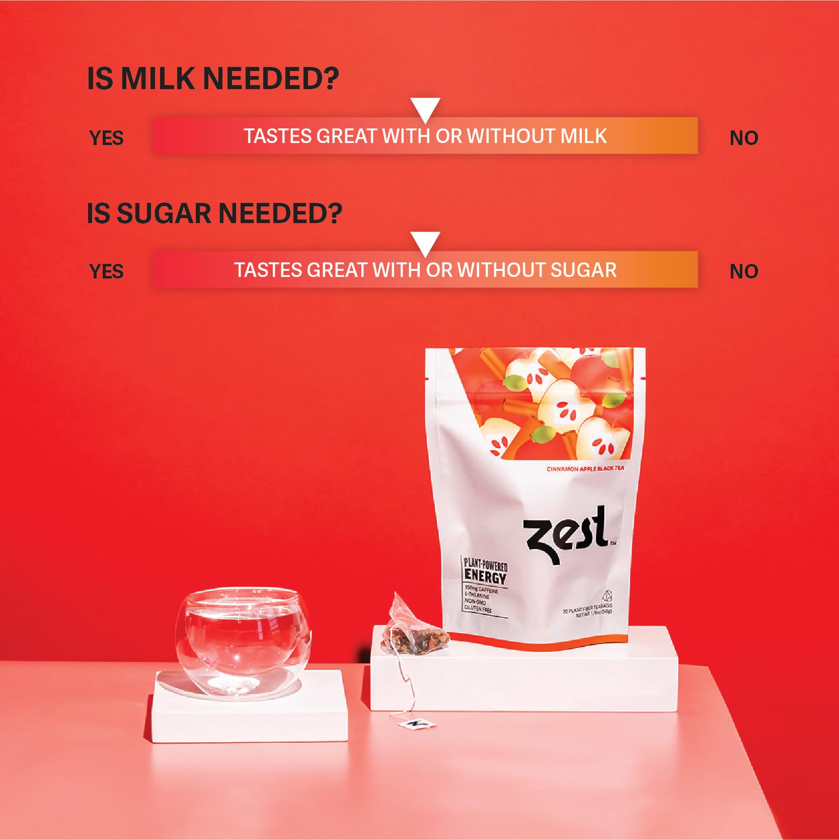 ZEST Cinnamon Apple Spice packaging highlights non-GMO ingredients.