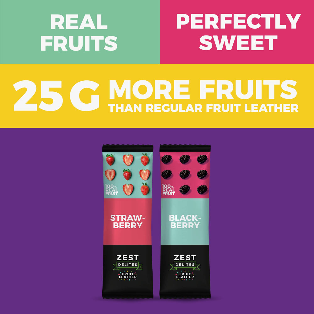 ZEST Delites apple-based strips; simple ingredients for mindful snacking.