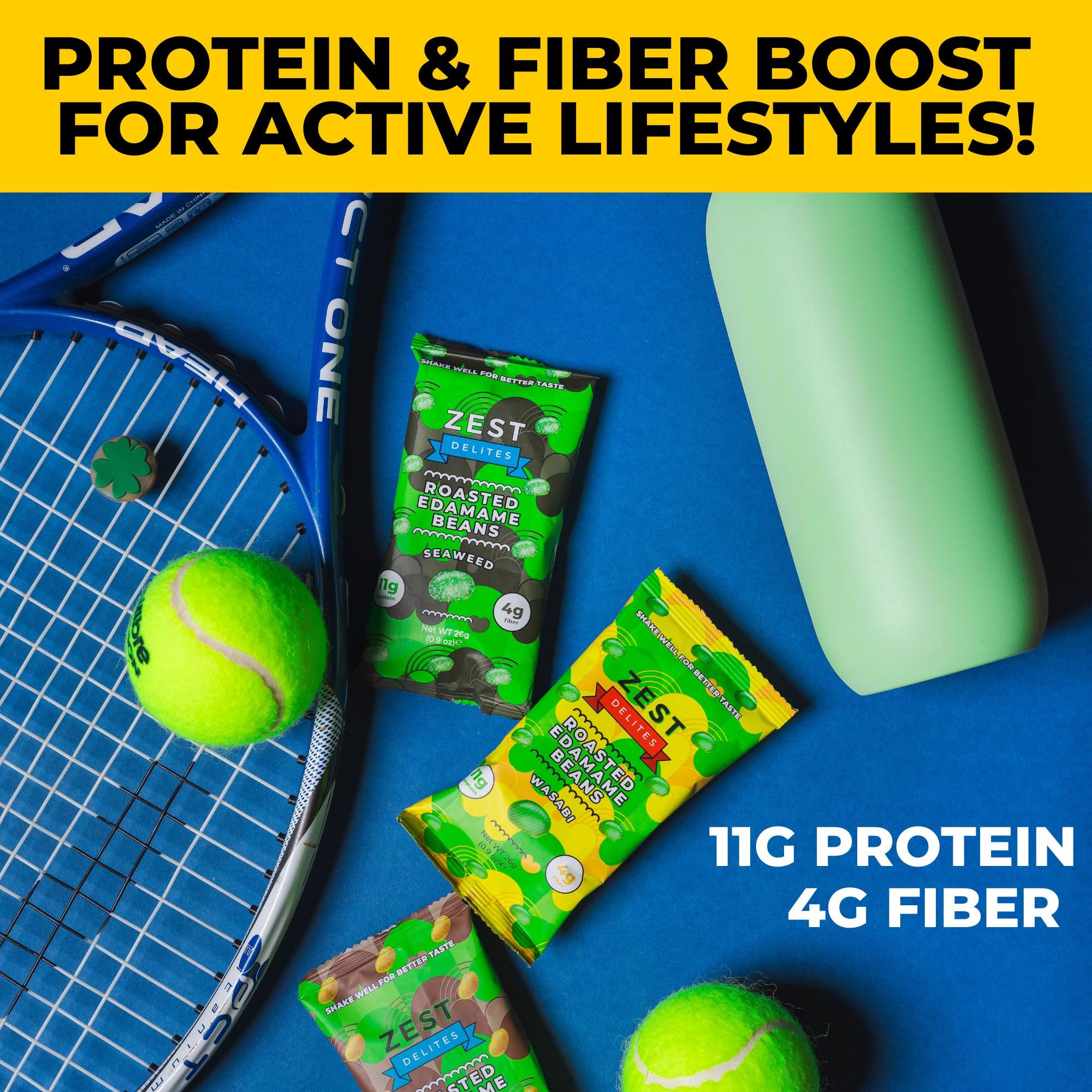 ZEST Delites edamame snack nutrition panel notes 120 calories per serving.