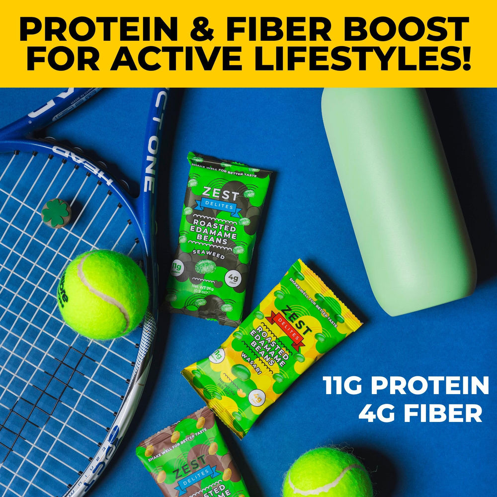 ZEST Delites edamame snack nutrition panel notes 120 calories per serving.
