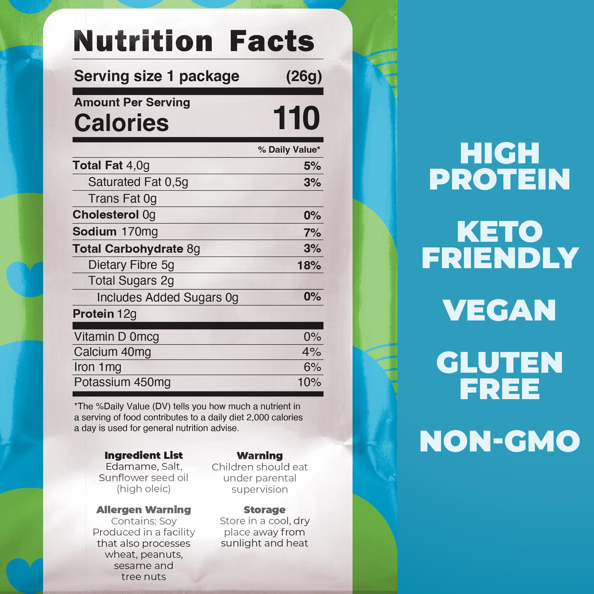 12g protein per bag in ZEST Delites edamame snack