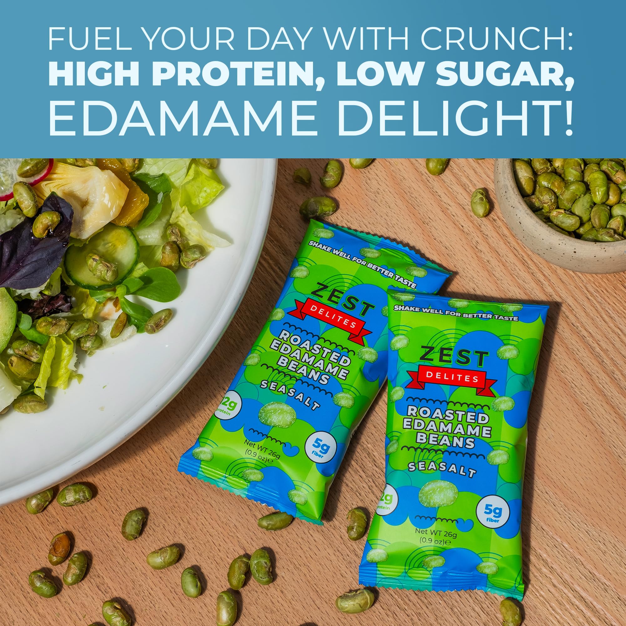 ZEST Delites Edamame Snack Wasabi 48-pack, zesty heat and protein.