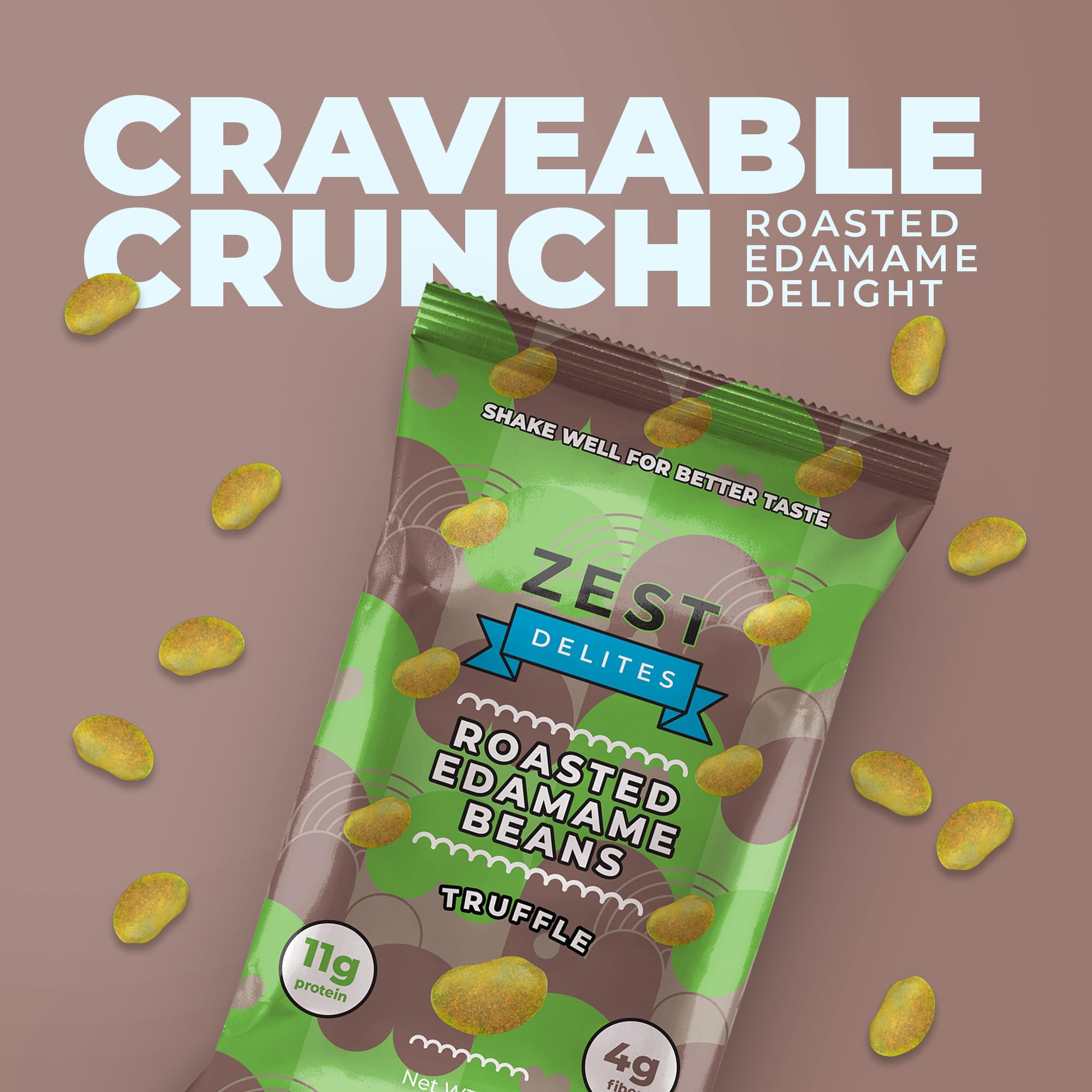 ZEST Delites edamame snack kitchen-counter setup ready for quick bites.