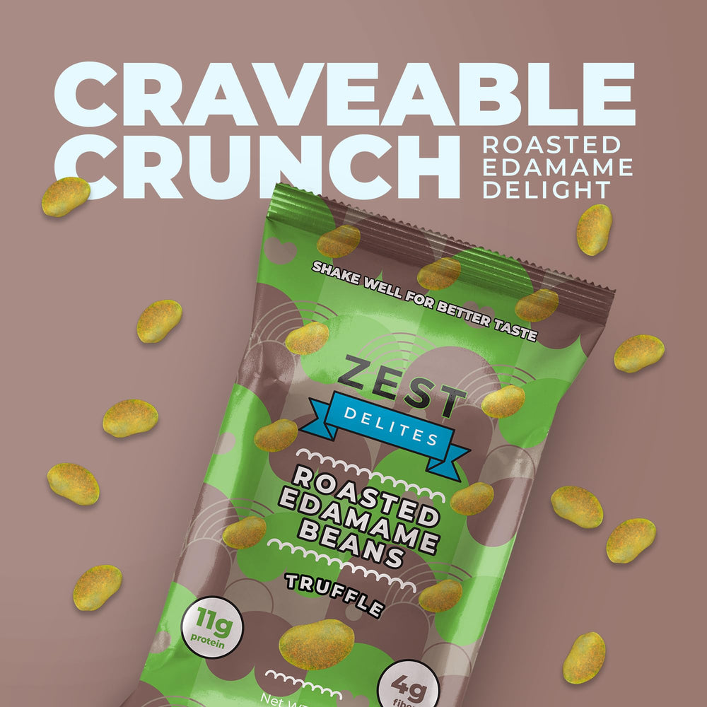 ZEST Delites edamame snack kitchen-counter setup ready for quick bites.