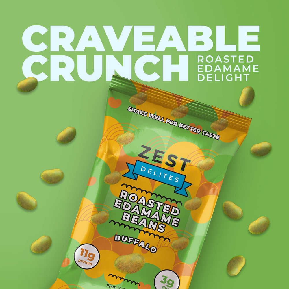 ZEST Delites Edamame Snack Salad topper, versatile crunch.
