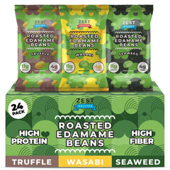 ZEST Delites edamame snack pack-front shows bold truffle and seaweed flavor for protein boost.