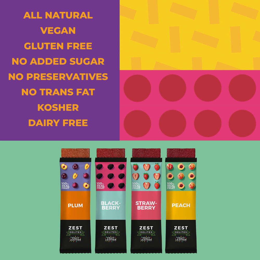 Zest Delites fruit leather apple-plum bars, natural fruity snack on the go