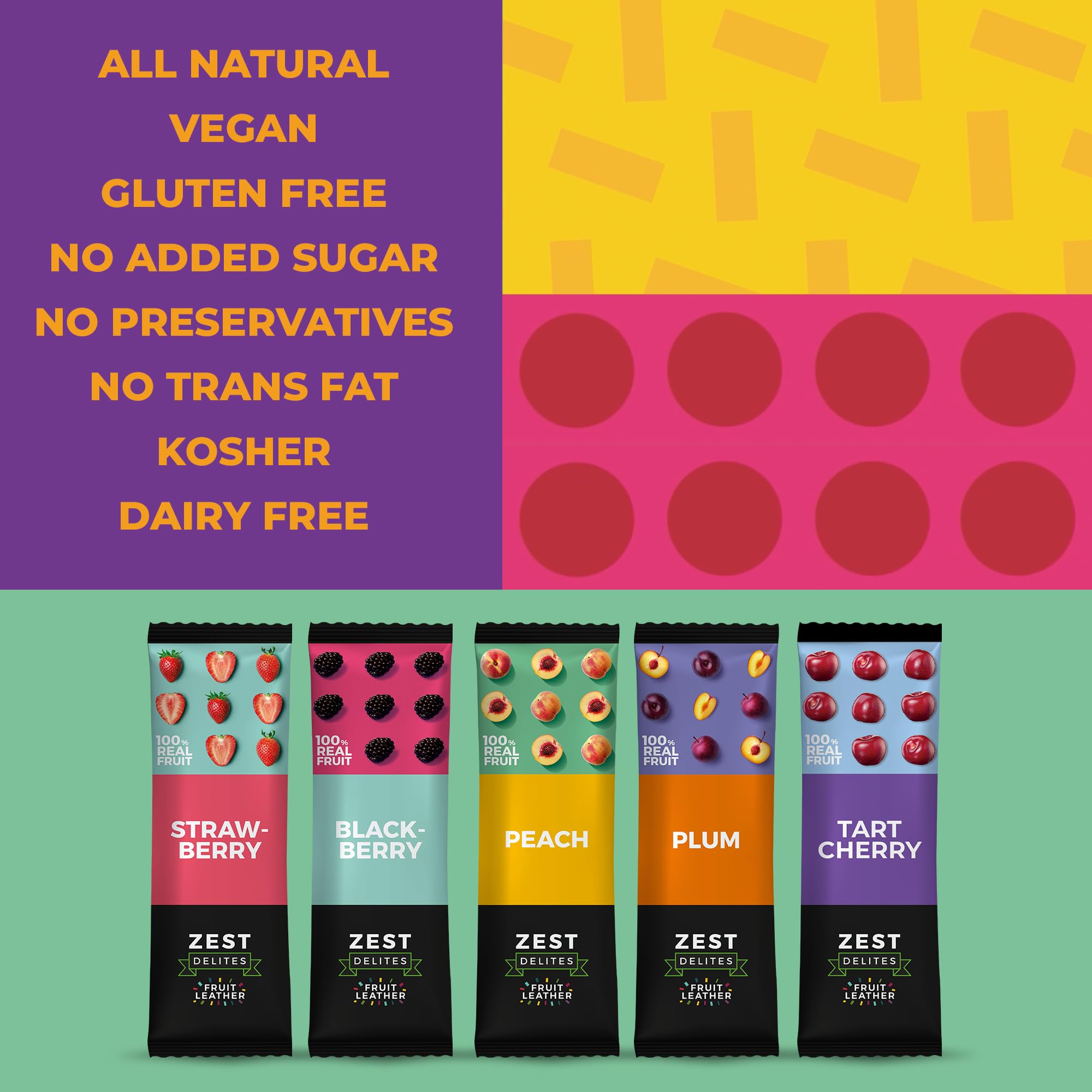 ZEST Delites peach fruit strip, convenient vegan snack with real fruit.
