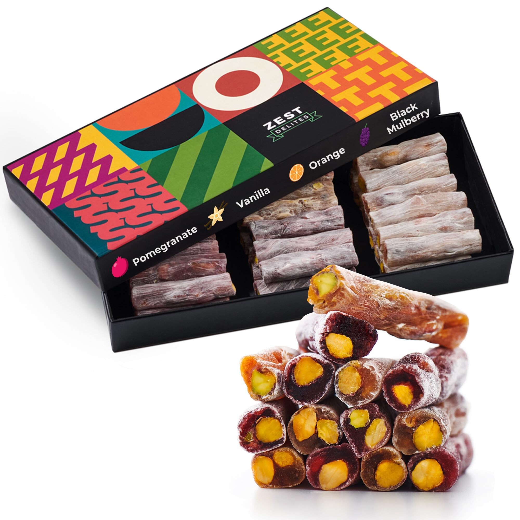 ZEST Delites Turkish Delights pistachios closeup shows premium vegan snack benefits