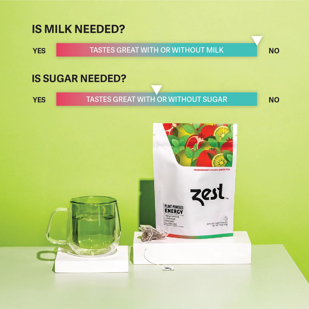 In-store display of ZEST Energy Green Tea for easy pick-me-up.