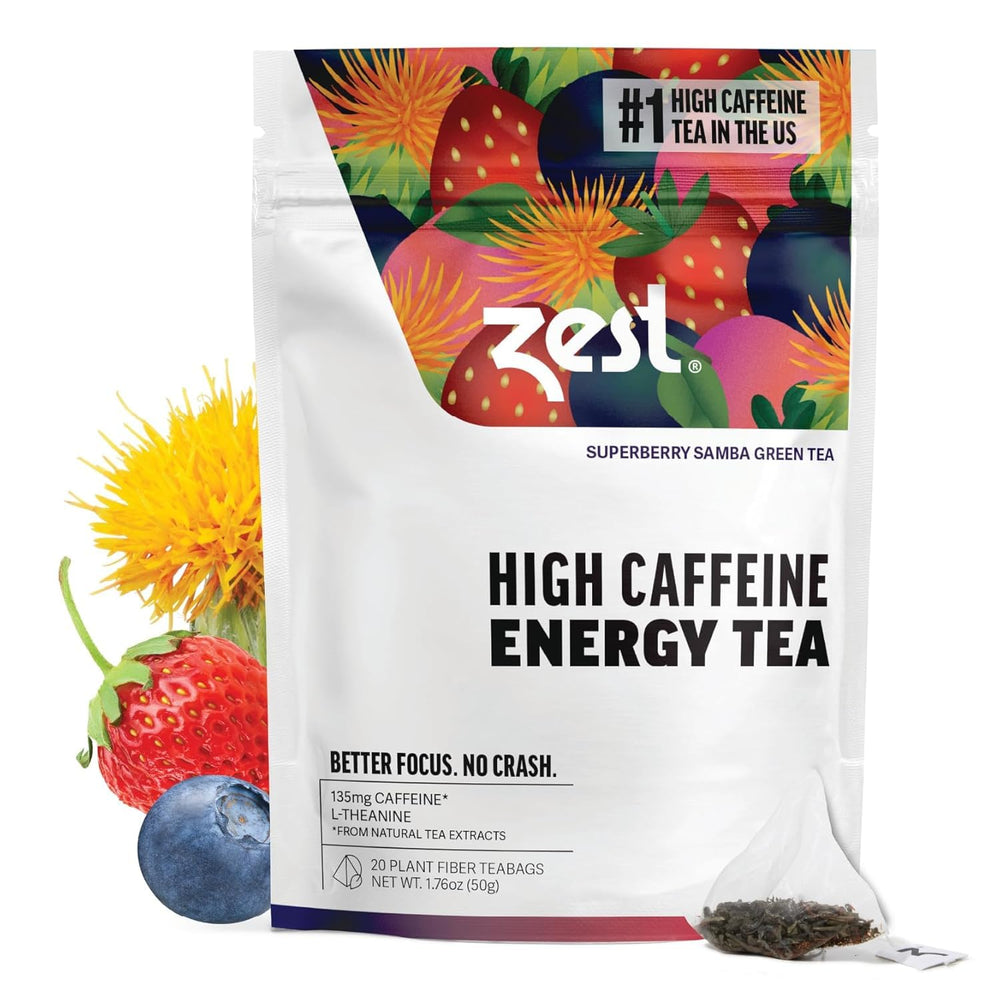 ZEST Energy Green Tea Superberry Samba pack ready for daily focus.