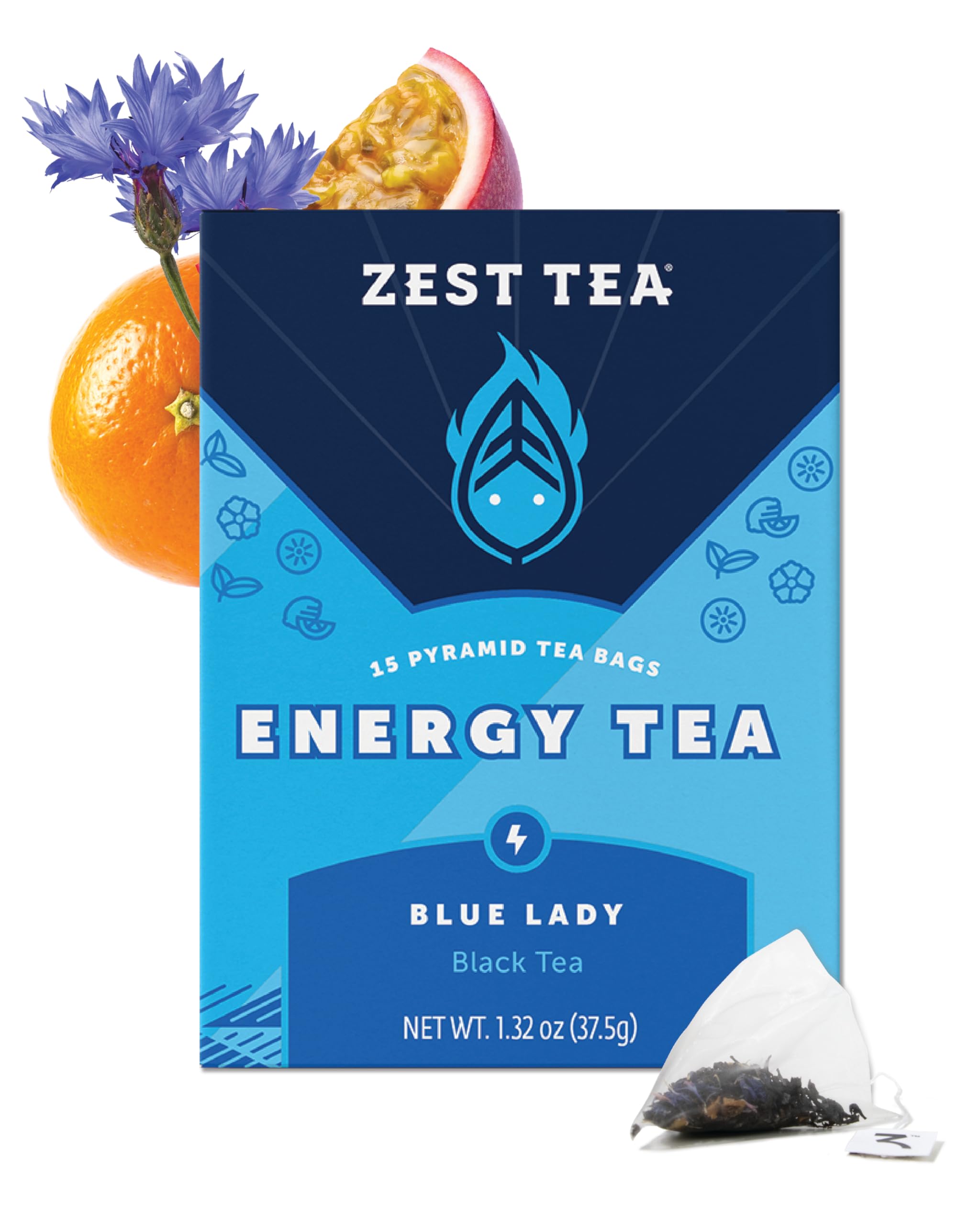 ZEST Blue Lady energy tea bag with vibrant aroma for a morning boost.