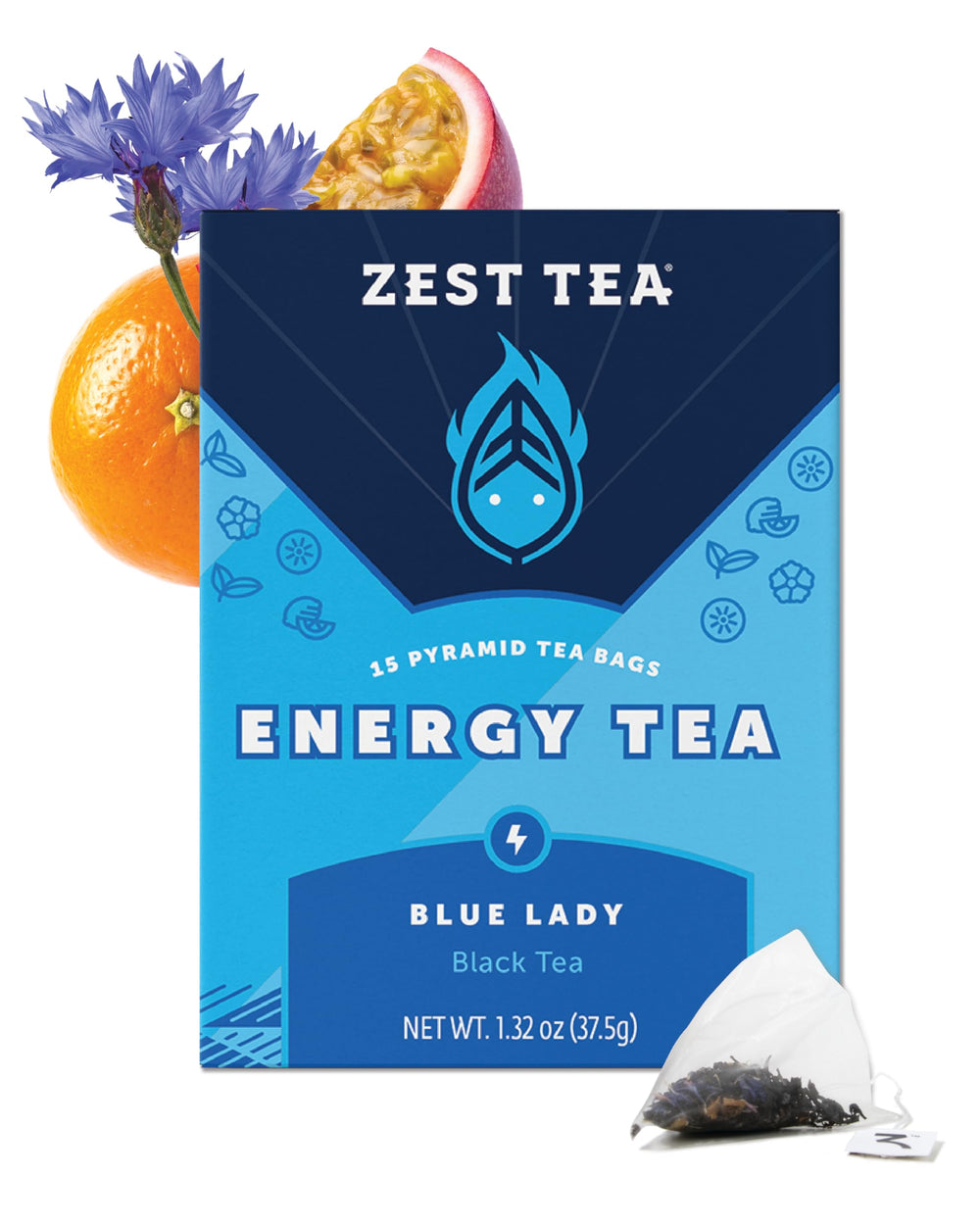 ZEST Blue Lady energy tea bag with vibrant aroma for a morning boost.