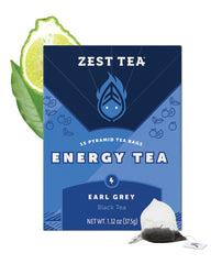 ZEST High Caffeine Earl Grey tea bag in box for a quick focus boost.