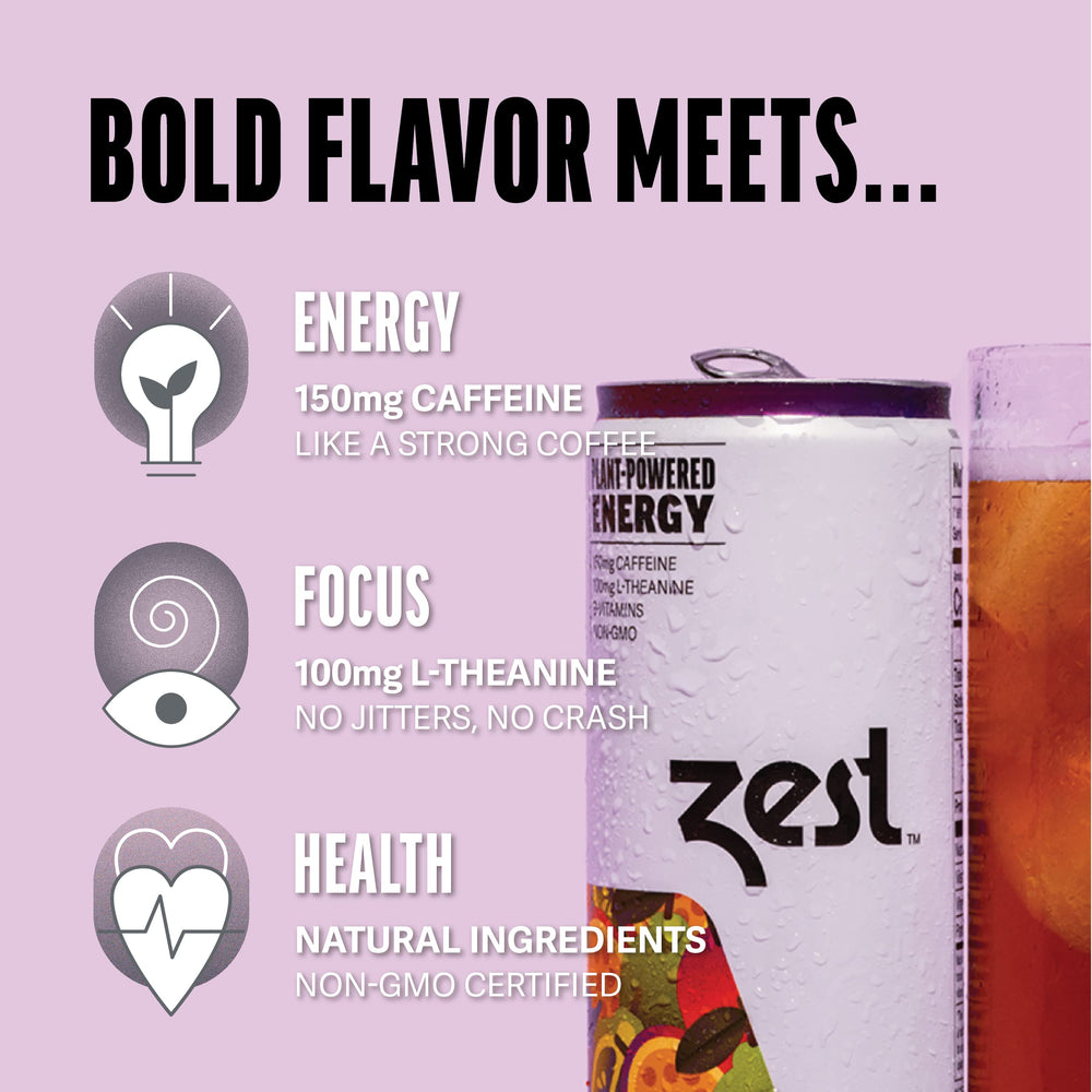 ZEST Passionfruit Berry 12-pack on display emphasizes convenient daily energy.