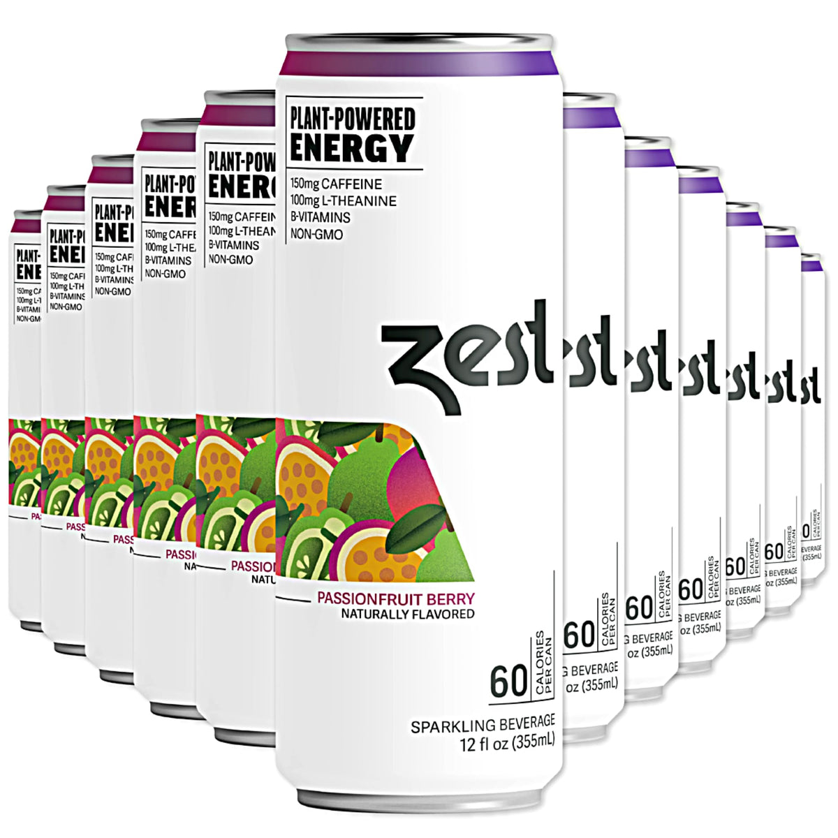 ZEST Passionfruit Berry can front view provides a refreshing energy boost.