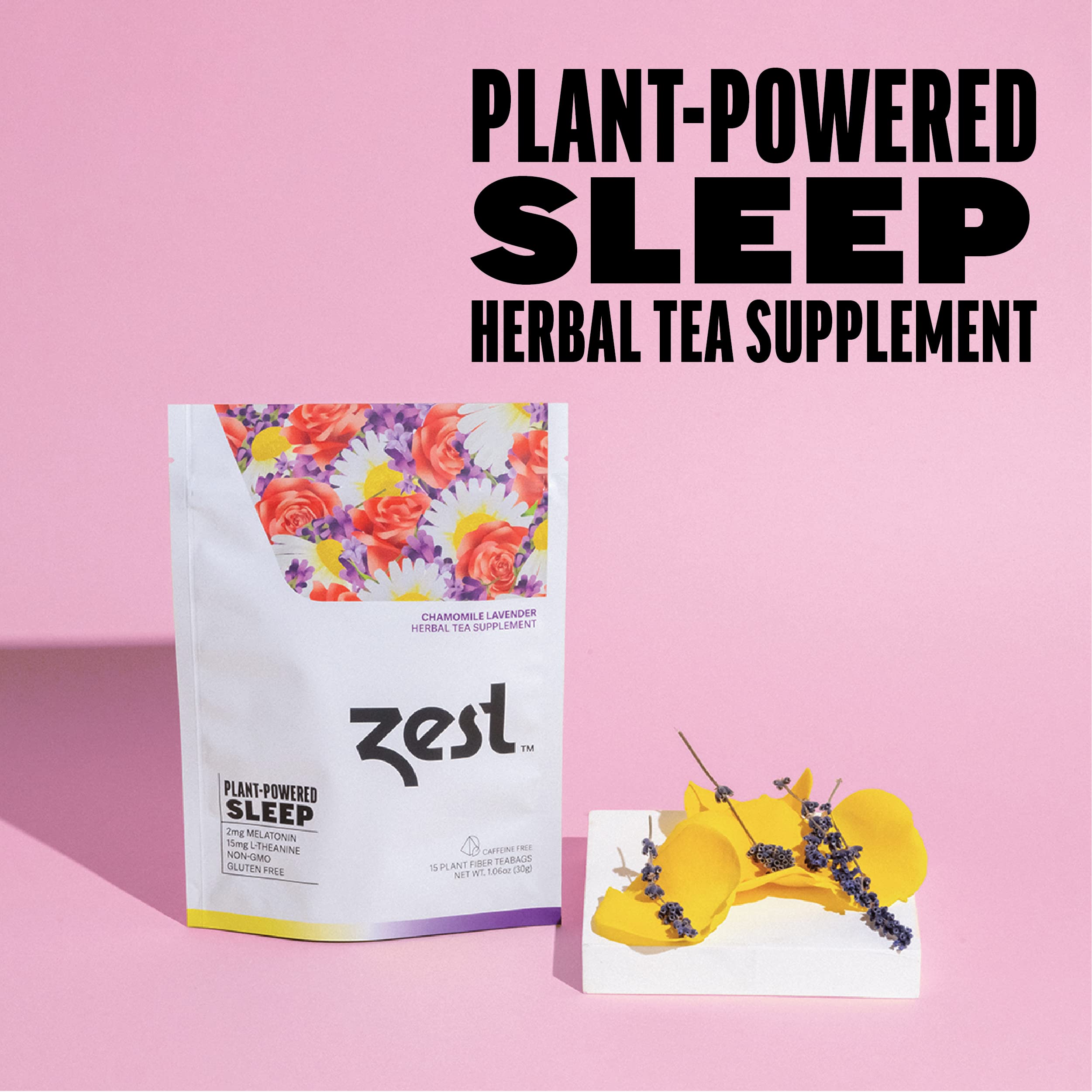 ZEST Sleep Tea cup steep shows soothing aroma for nighttime unwinding.