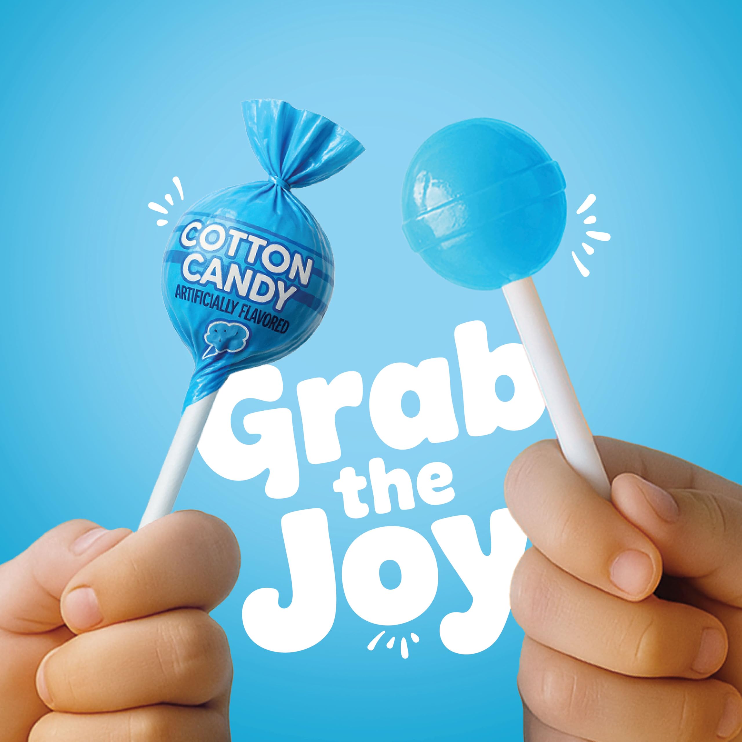 Blue cotton candy lollipops from Zestix are great for birthdays and school events.