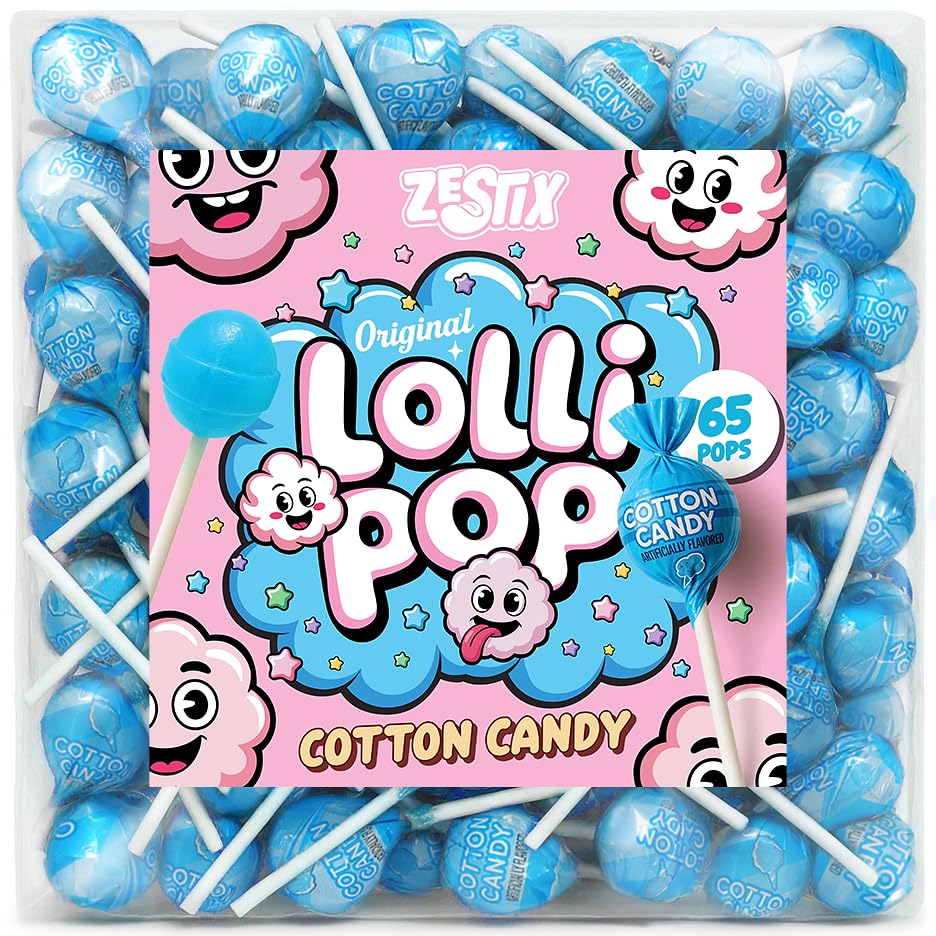 Zestix Cotton Candy Mini Lollipops in bright blue for bulk party packs.