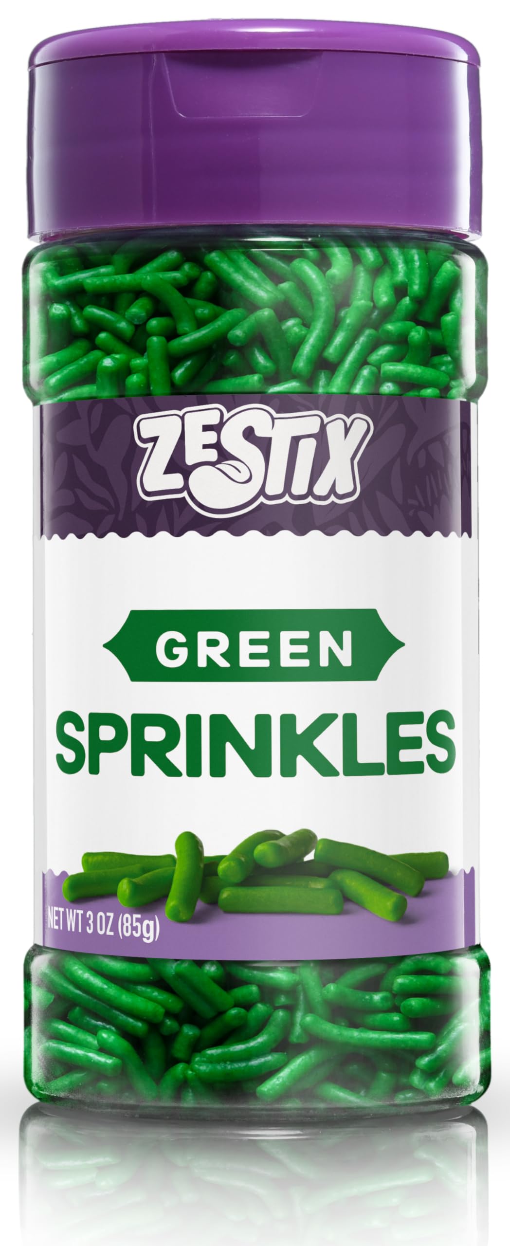 Zestix Green Sprinkles 3 oz bottle, front view for decorating cookies and cupcakes