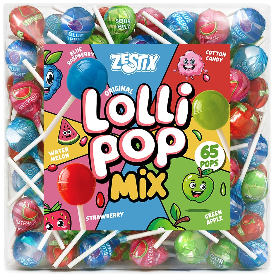 Zestix Original Lollipops 65-count bulk pack for party favors and sharing.