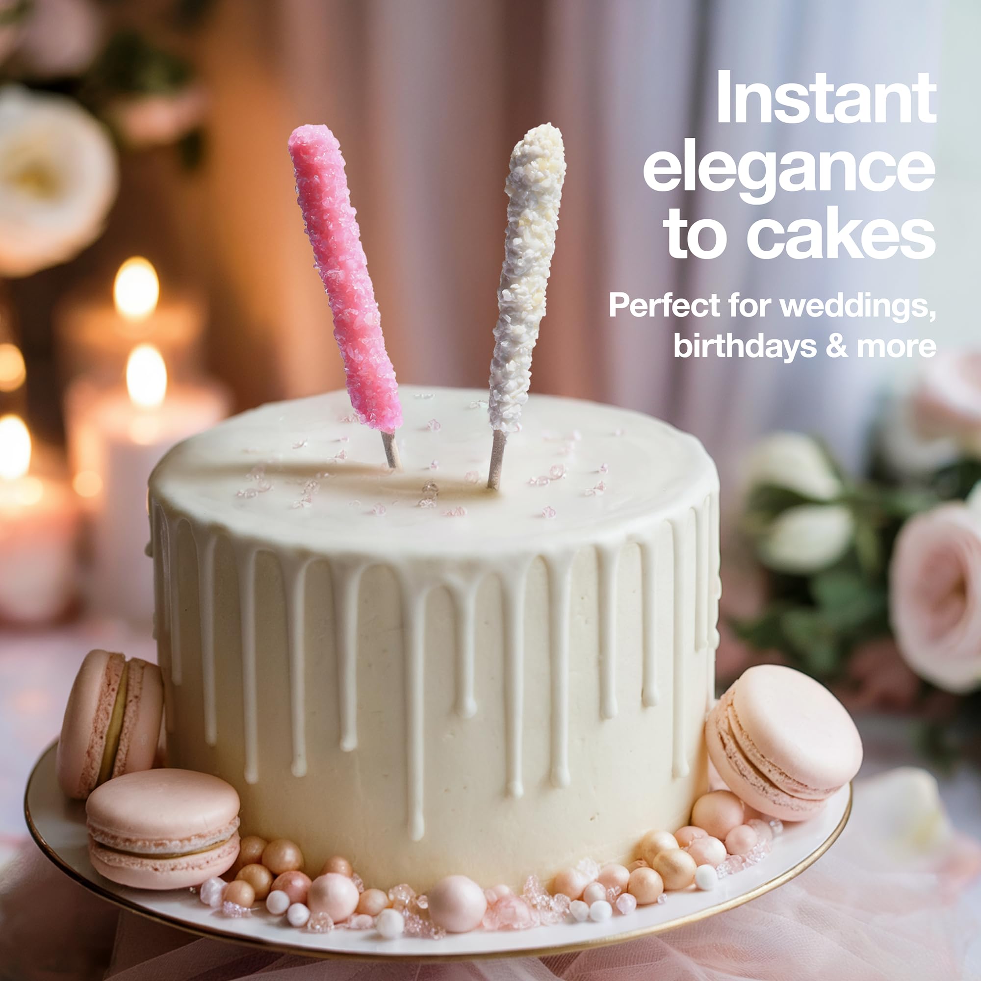 Zestix pink rock candy stick adds playful color to treats and gifting.