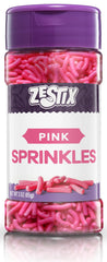 Zestix Pink Sprinkles bottle showcases a vibrant pastel color for desserts.