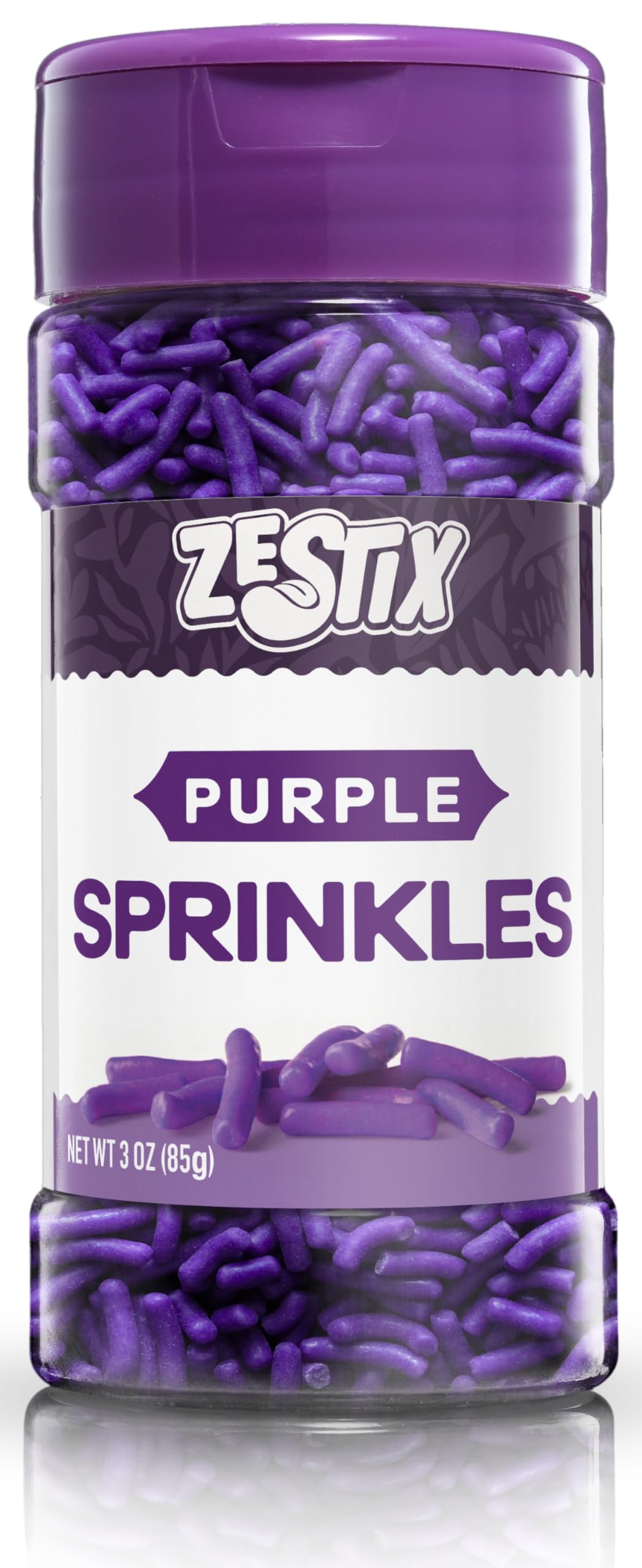 Zestix Purple Sprinkles 3oz bottle pour for clean, controlled decorating on treats.