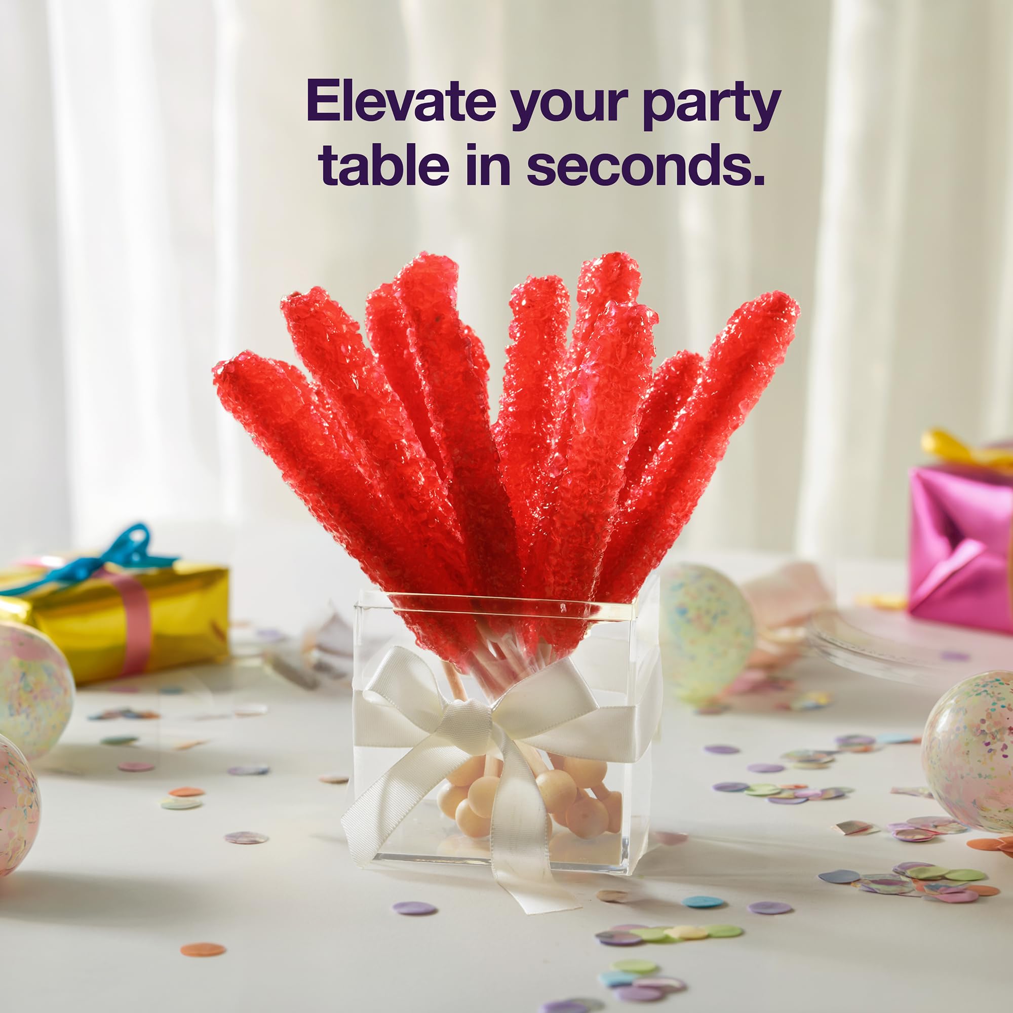 Zestix Red Rock Candy Sticks cherry, cake toppers for festive desserts.