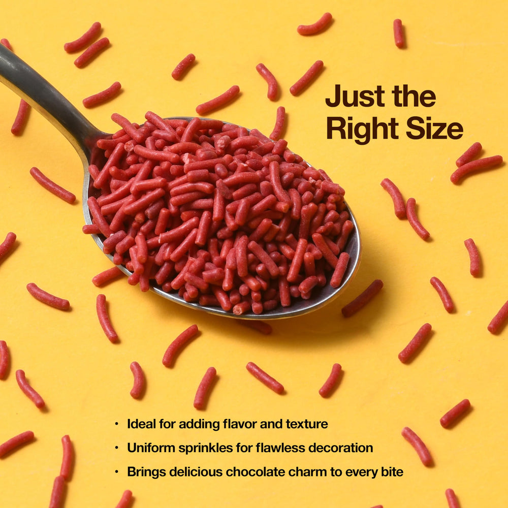 Zestix Red Sprinkles ice cream topping adds color and crunch.