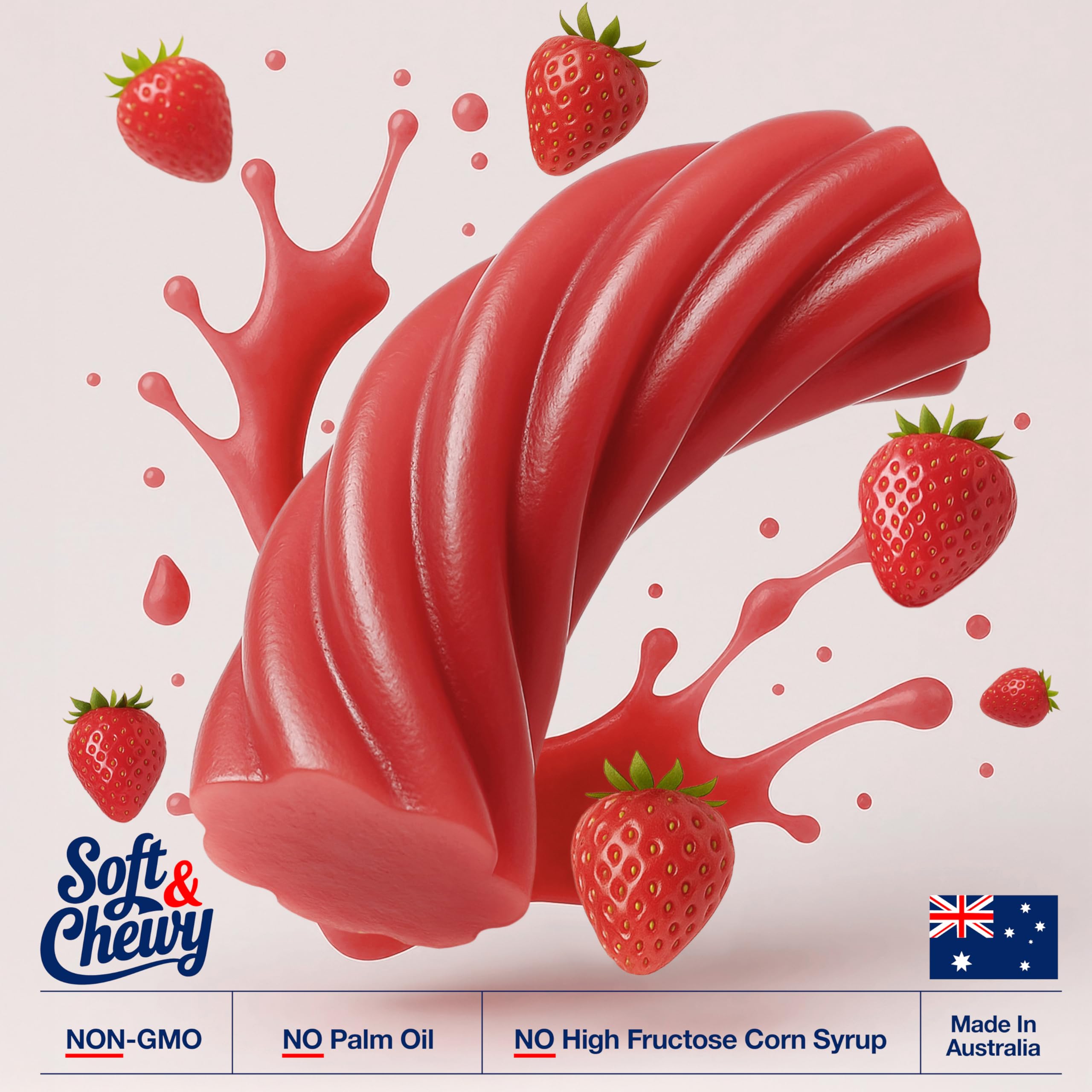 Strawberry licorice pieces close-up for party treats and desserts