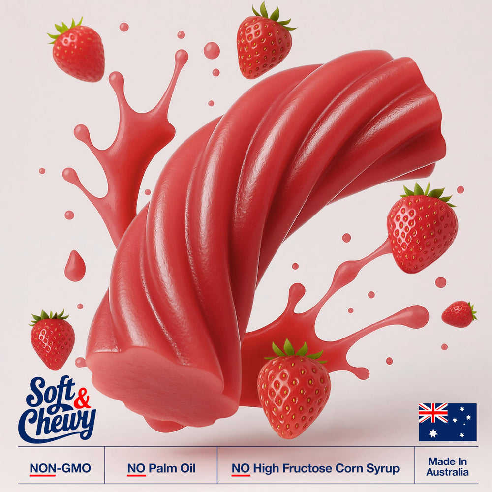 Strawberry licorice pieces close-up for party treats and desserts