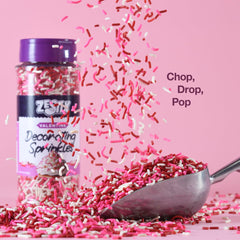 Zestix sprinkles dual lid shaker for quick even coverage on treats