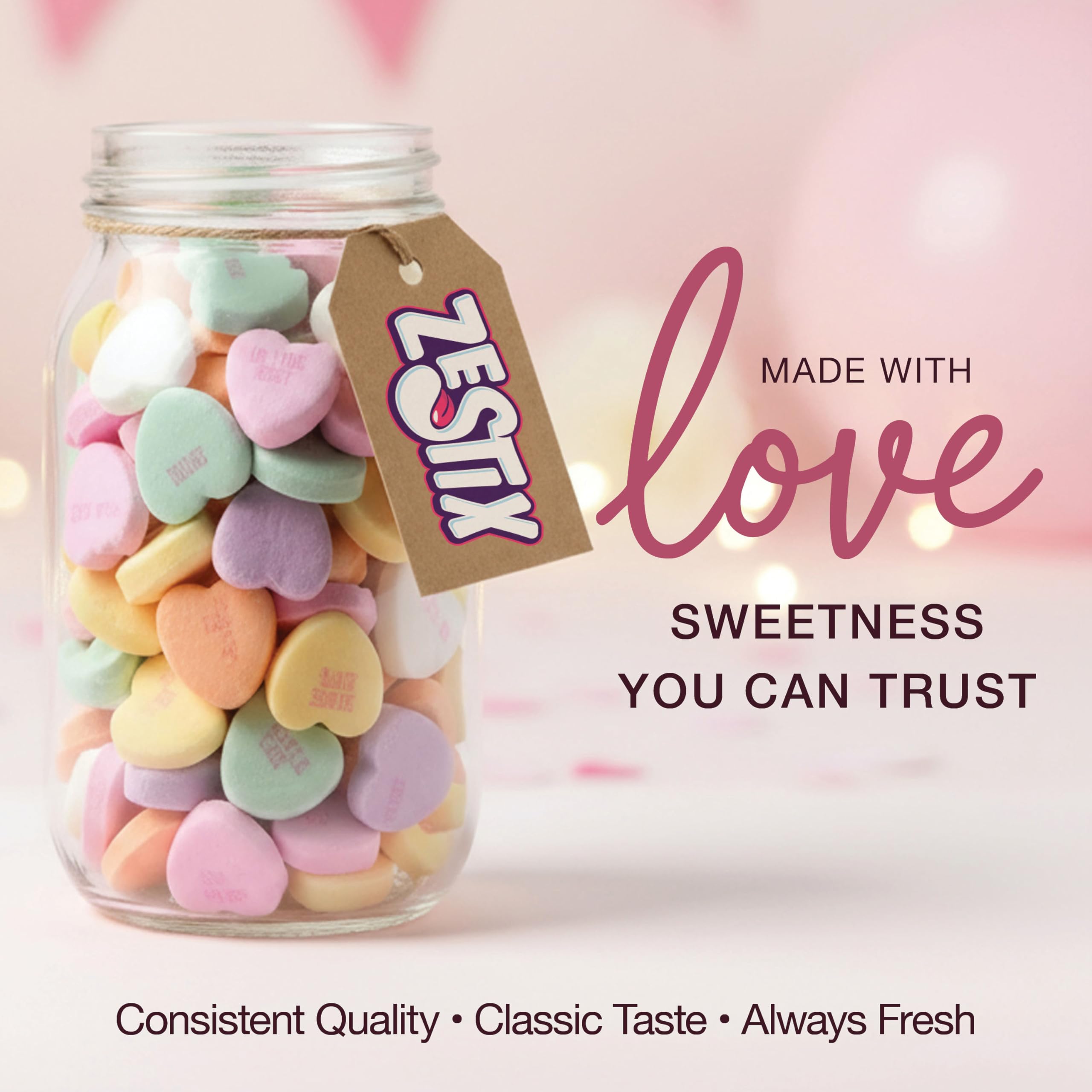 Zestix Valentines Day table focal point candy for colorful decor.