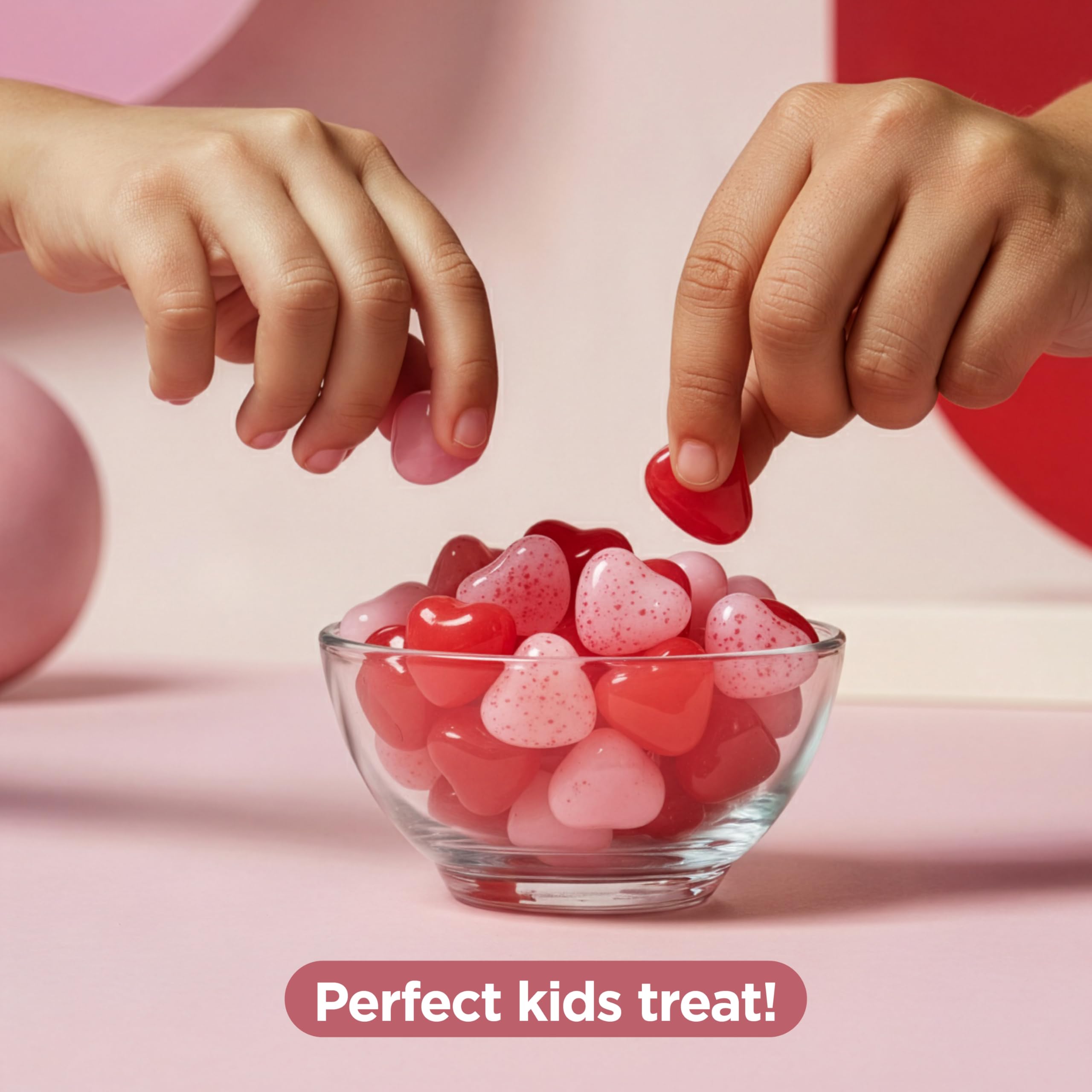 Zestix Valentines Jelly Hearts display bowl adds color to candy sections.