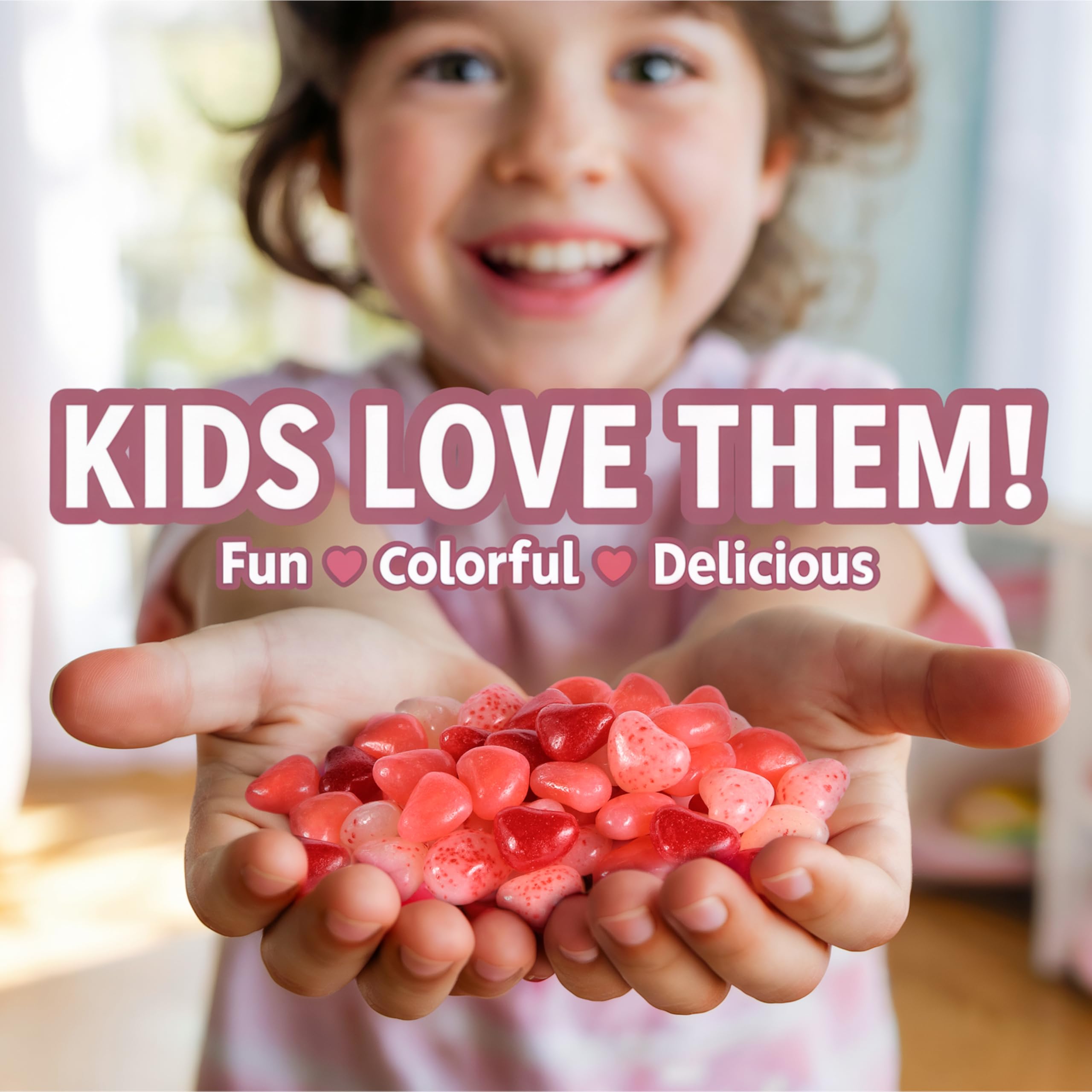 Zestix Valentines Jelly Hearts watermelon flavor bright color on dessert tables.