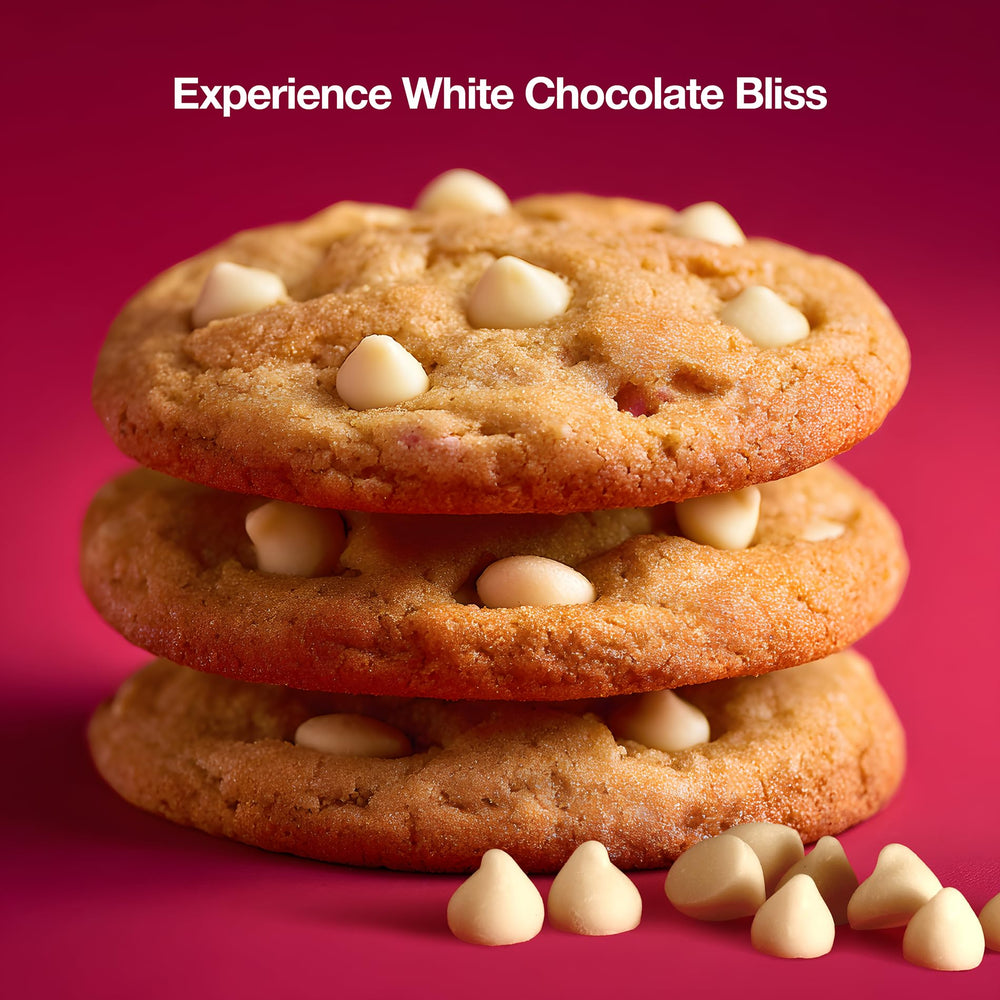 Zestix white chocolate chips in cookies show premium, dairy-free baking with creamy melt.