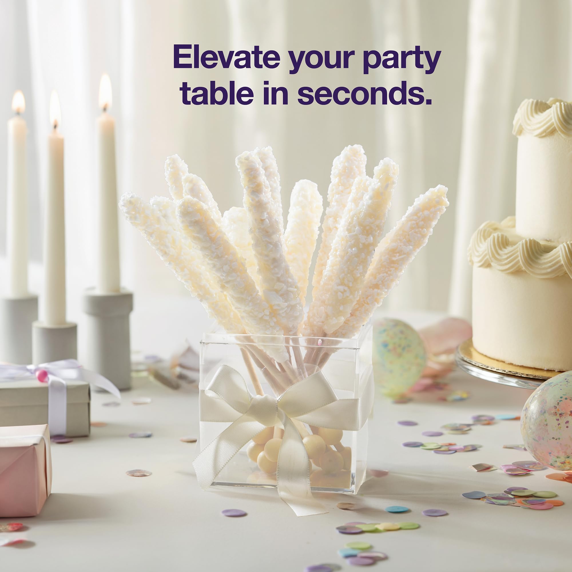 Zestix White Rock Candy Crystals tropical flavor sticks enhance dessert tables.