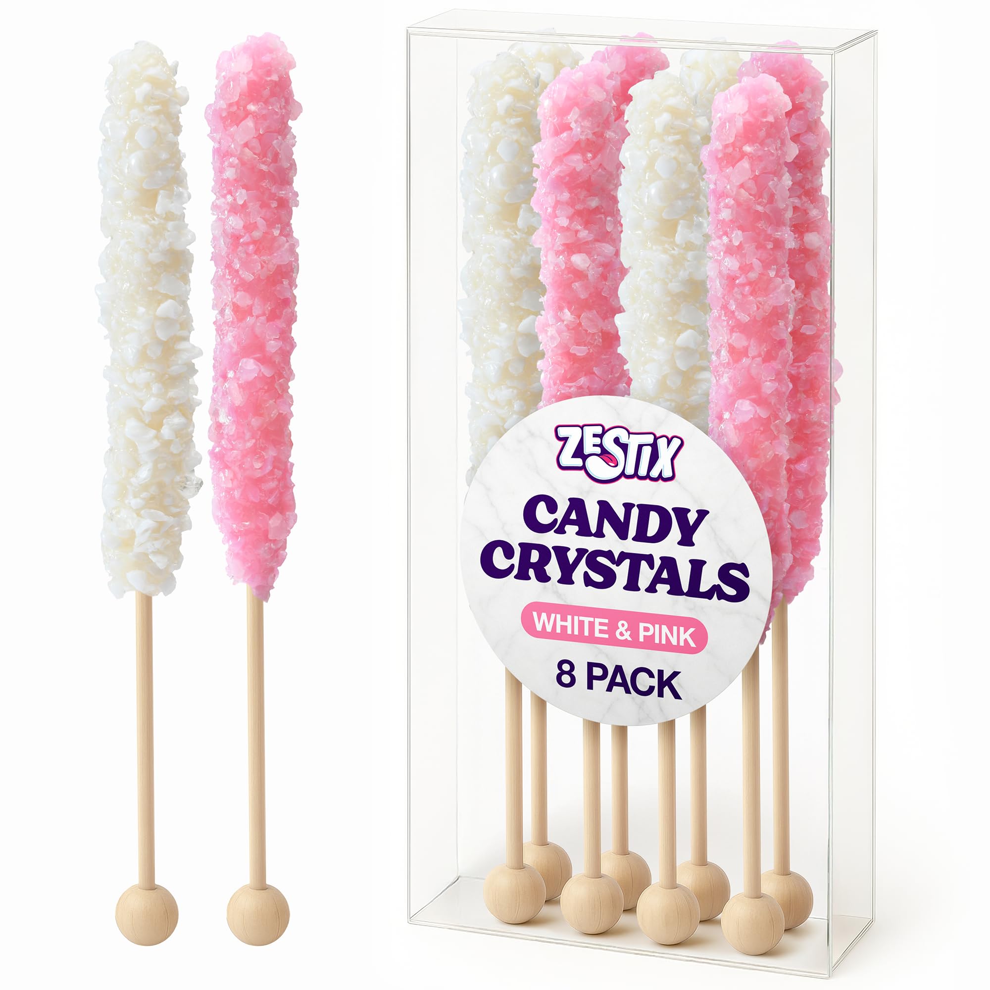 Zestix white rock candy stick for elegant party décor and flavor accents.