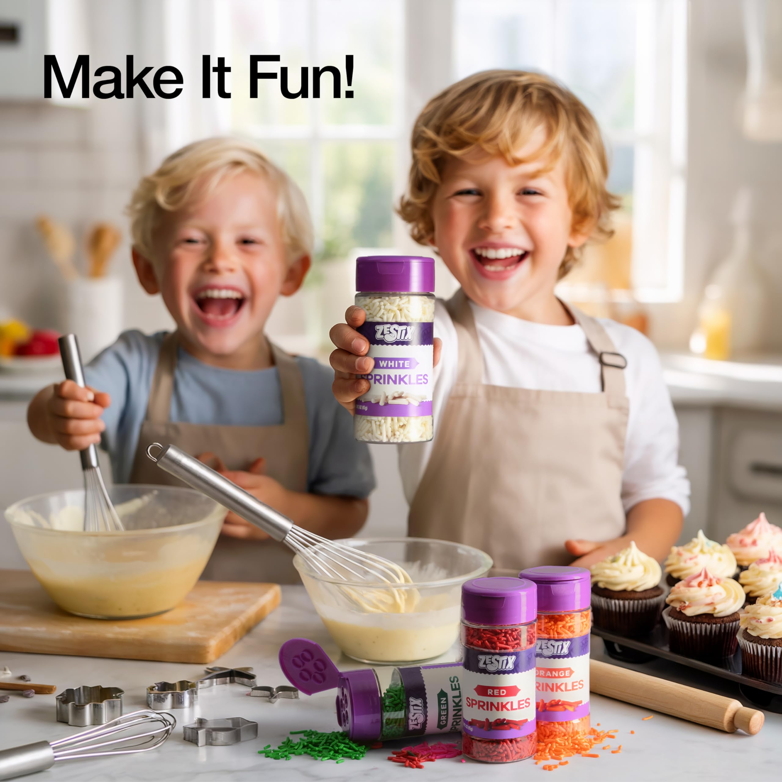 Zestix White Sprinkles ice cream tops with bright contrast and festive flair.