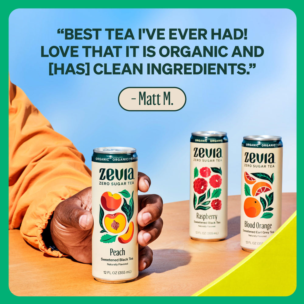 Zevia Black Tea Peach 12-pack displays convenient, value-packed beverage option