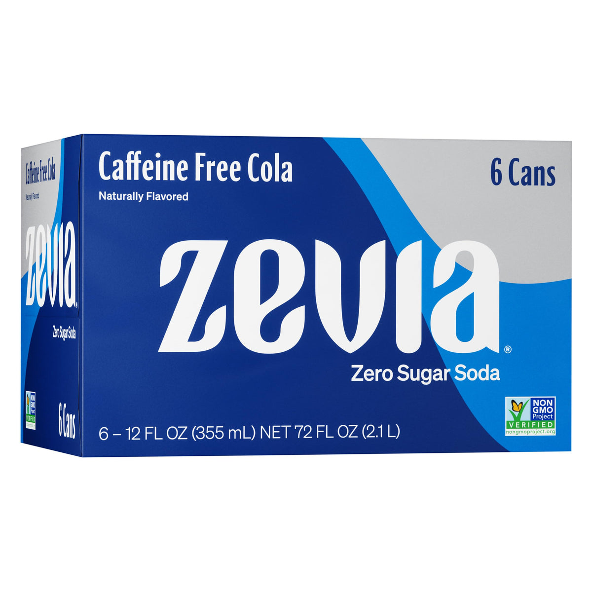 Zevia Caffeine-Free Cola can highlighting zero calories and natural stevia sweetness