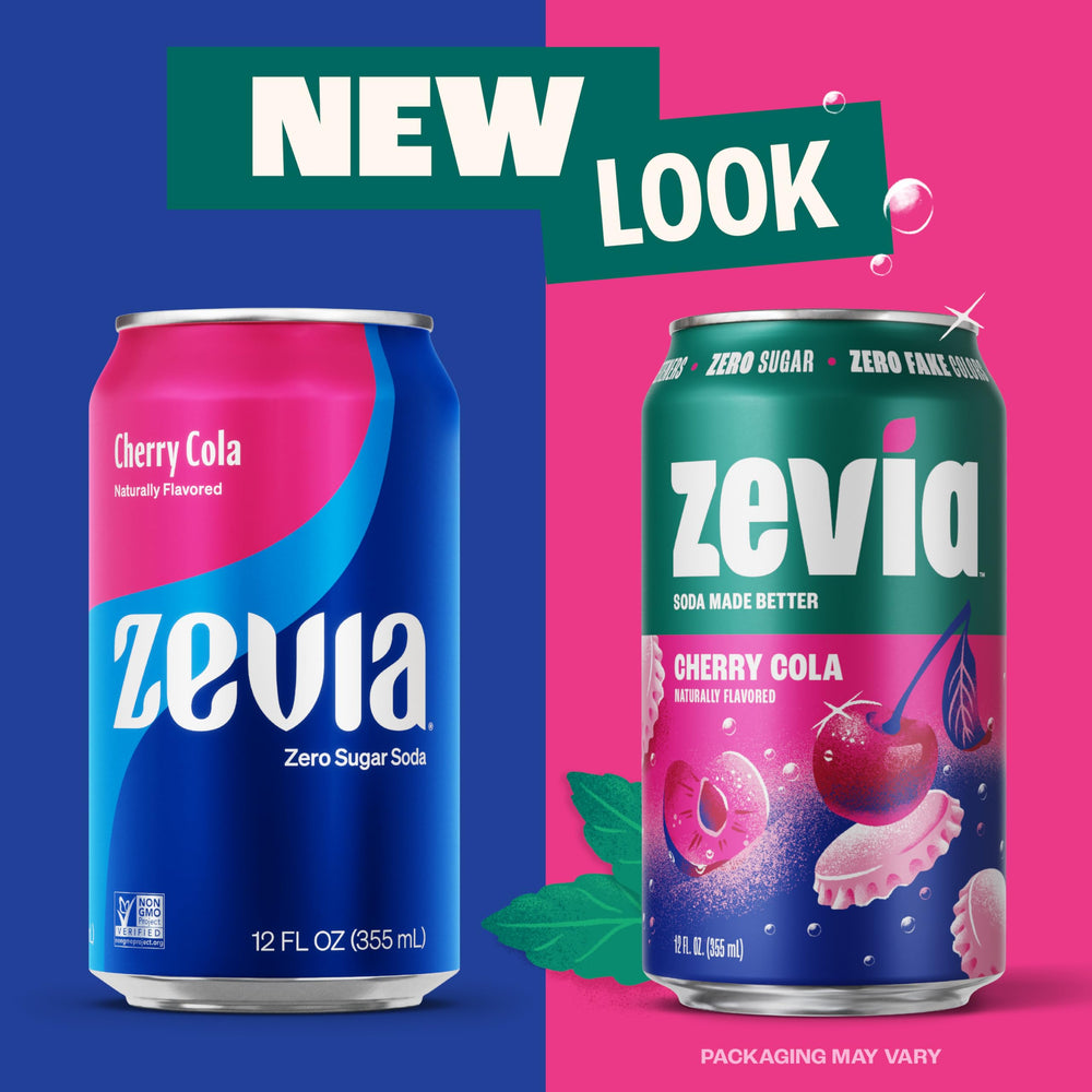 Zevia Cherry Cola pour captures a sparkling, calorie-free moment.