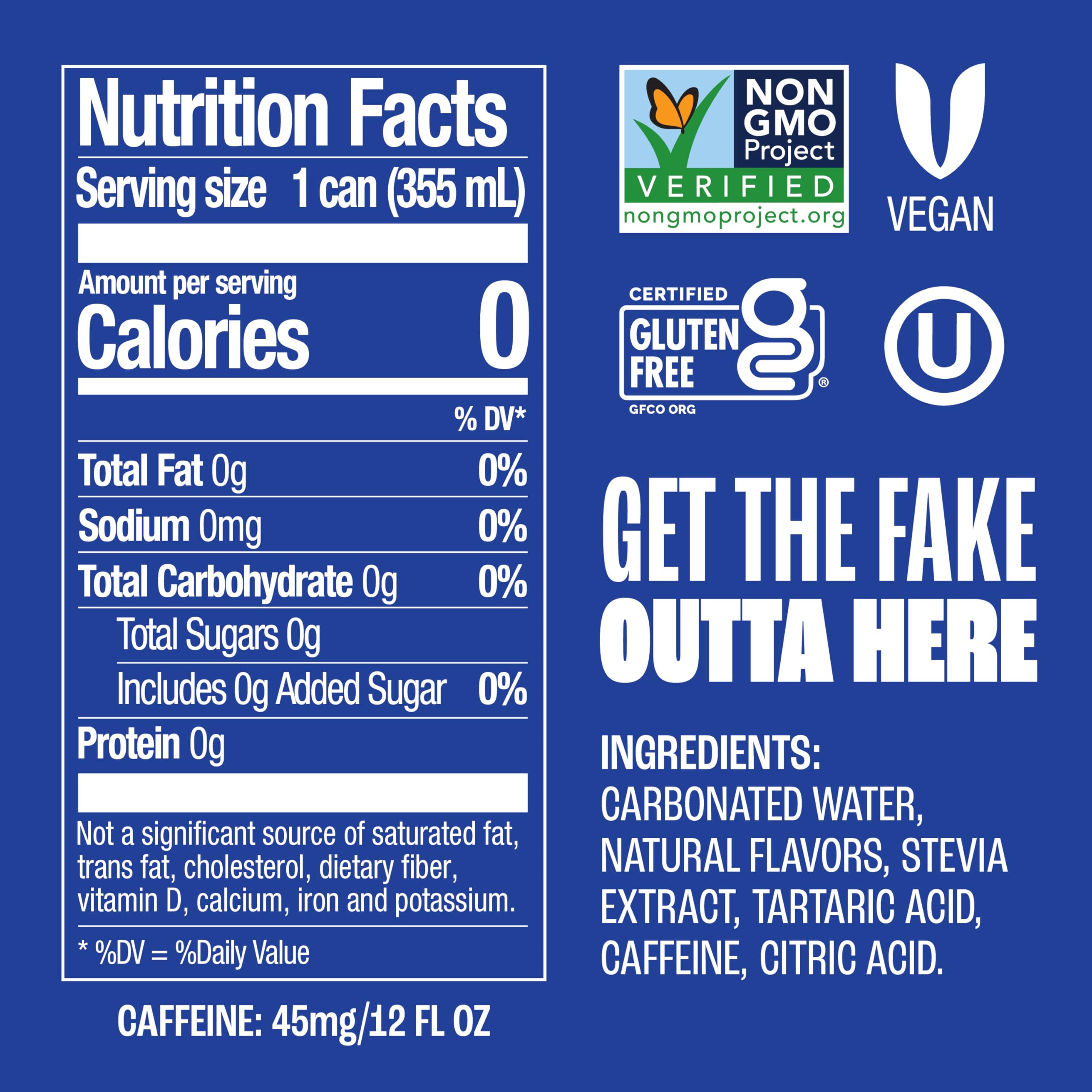 Zevia Cola can on table highlights naturally sweetened, calorie-free refreshment.