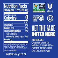 Zevia Cola can on table highlights naturally sweetened, calorie-free refreshment.