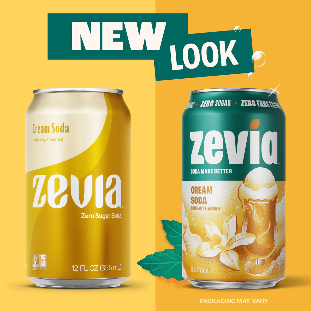 Non-GMO Project Verified Zevia Cream Soda in vegan-friendly formula.