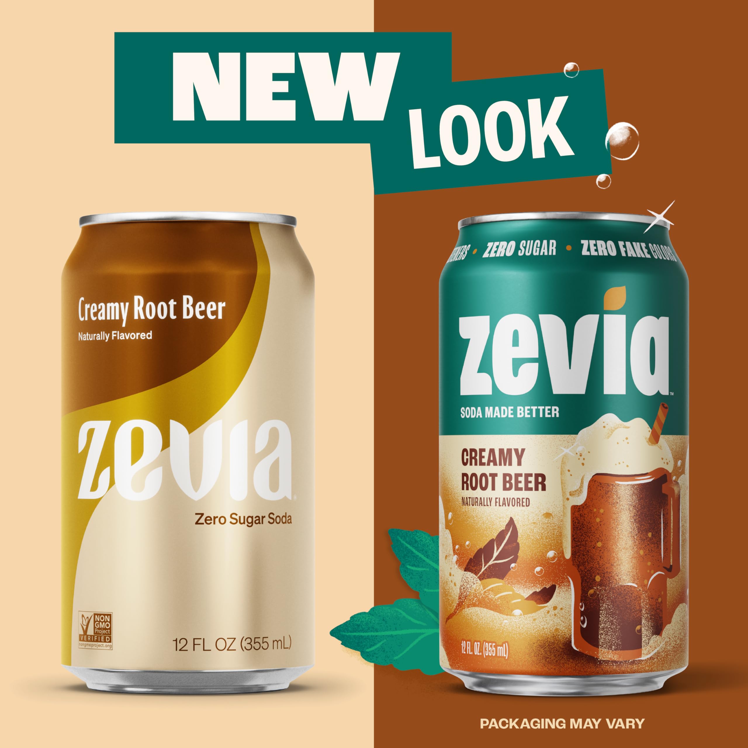 Zevia Creamy Root Beer ingredients highlighting non-GMO, vegan, gluten-free