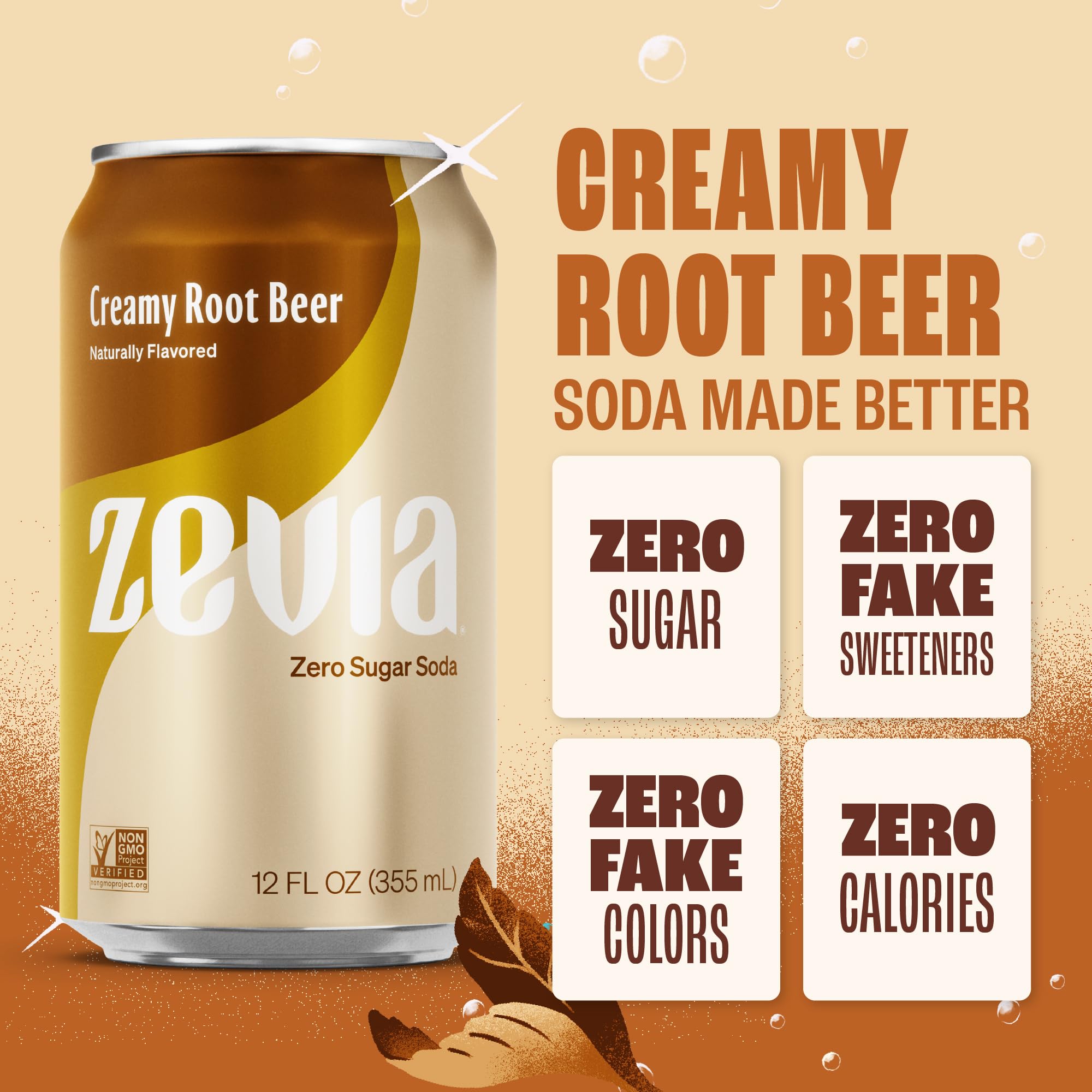 Pour Zevia Creamy Root Beer into a glass