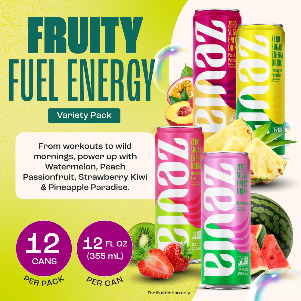 Zevia Fruity Fuel Peach Passionfruit can close-up, plant-based ingredients for a bold lift